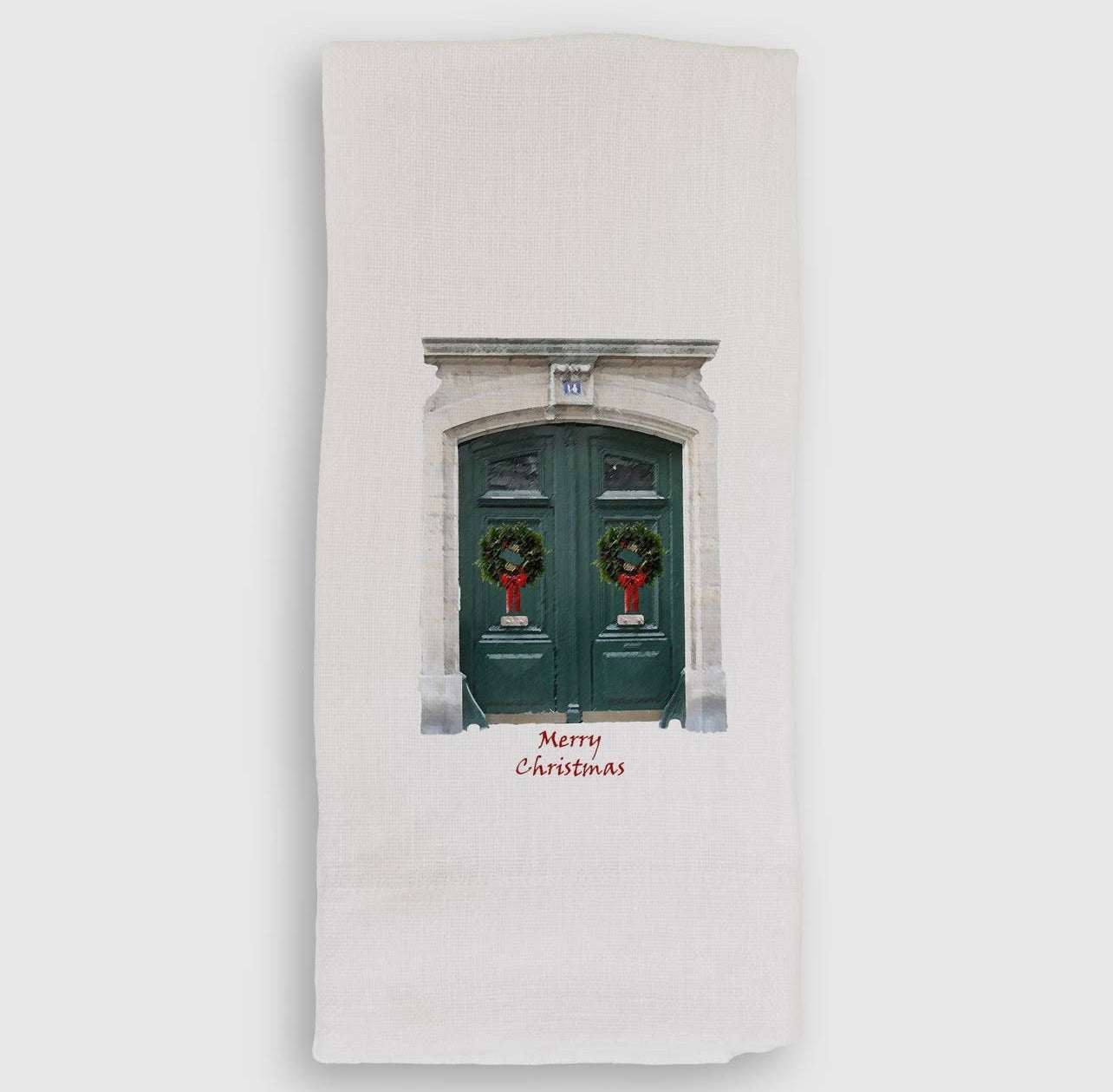 Green Door Merry Christmas Linen Tea Towel - French Graffiti