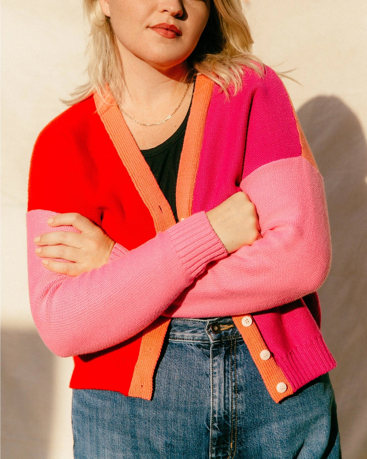 Colorblock Cardigan - Pink + Orange - Soft Haus