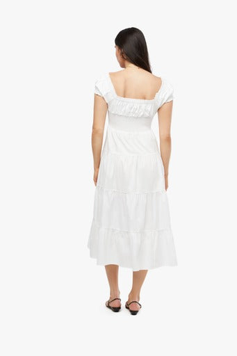 Puff Sleeve Smocked Midi Dress - White - We Wore What