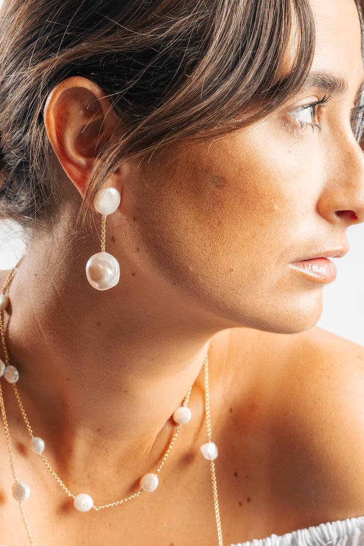 Tiana Coin Pearl Drop Earrings - Nikki Biedes