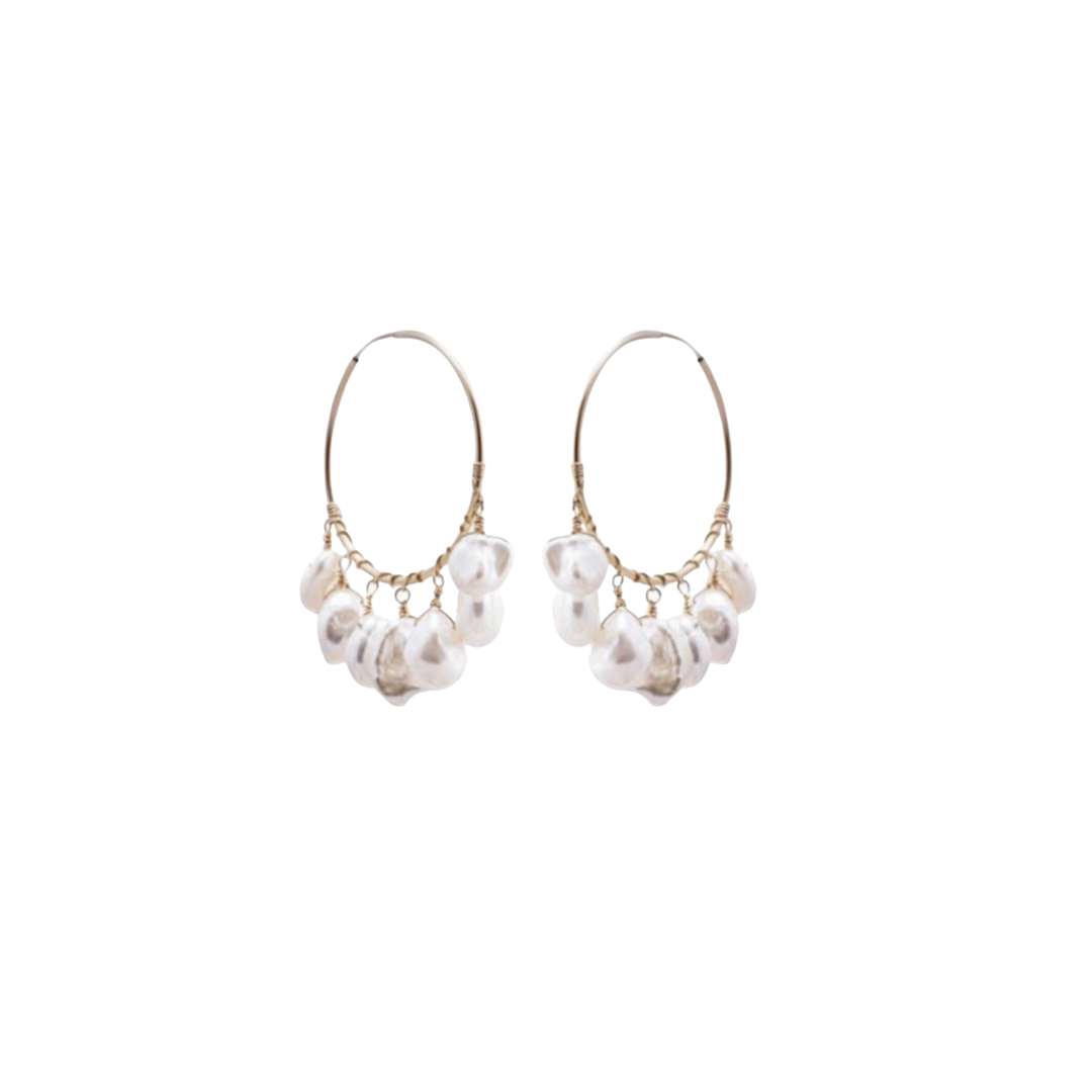 Nikki Flutter Pearl Hoop Earrings - Nikki Biedes