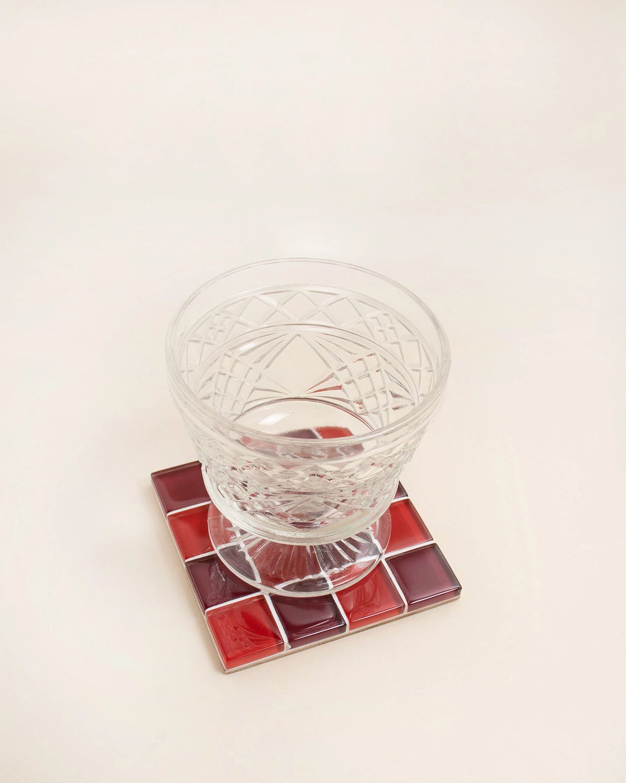 Glass Tile Coaster -  Red + Burgundy Check - Subtle Art Studios