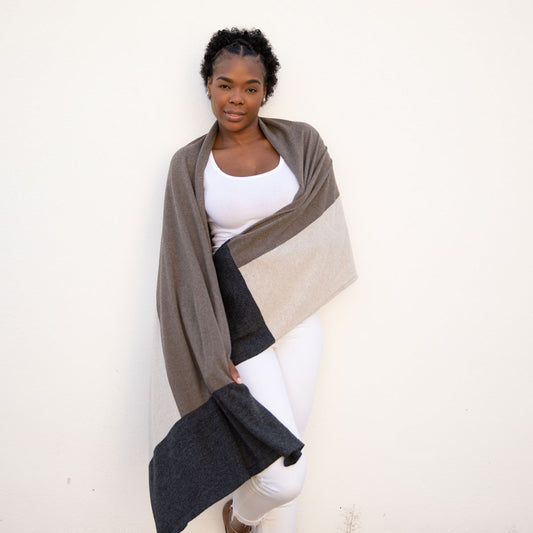 Dreamsoft Organic Cotton Travel Scarf Brownstone Colorblock - Zestt Organics