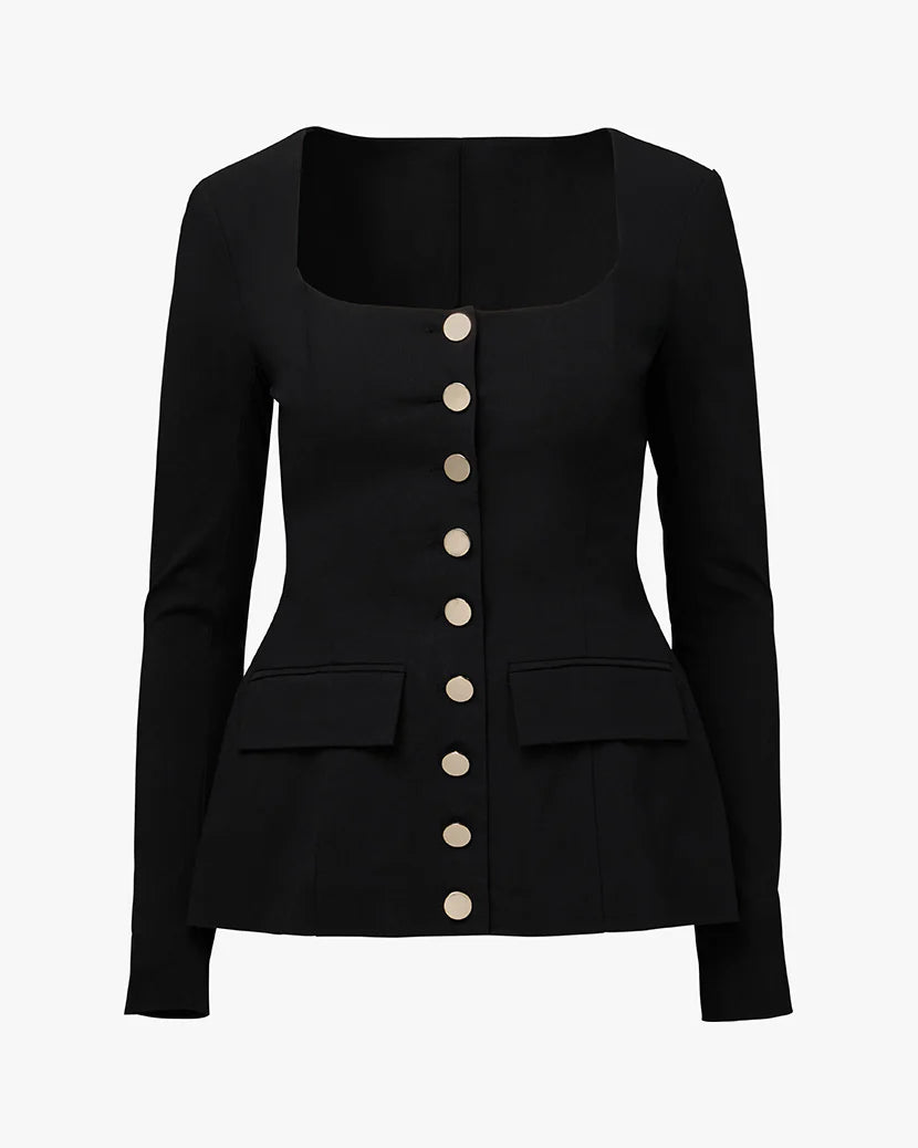 Boatneck Peplum Blazer - Black - We Wore What