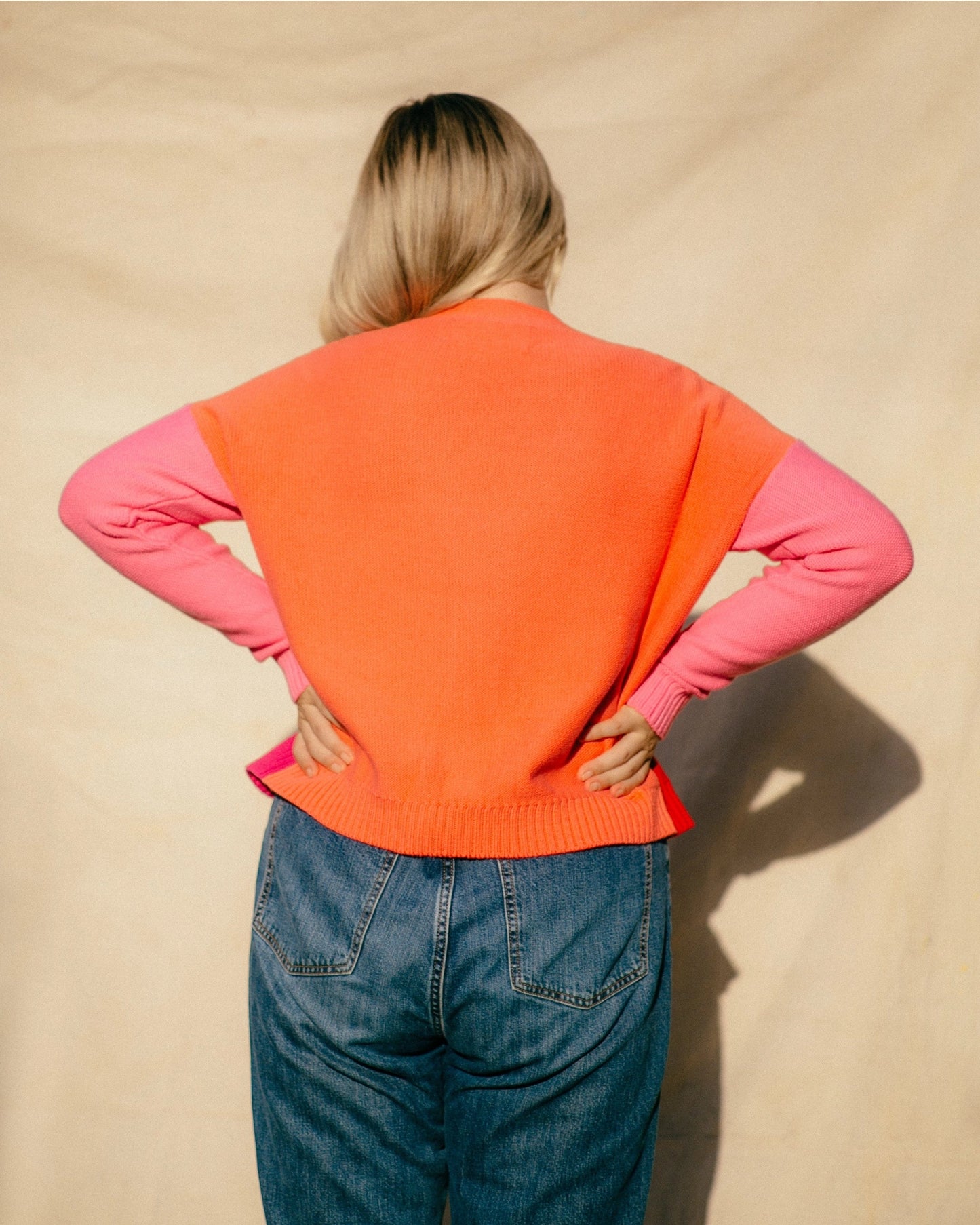 Colorblock Cardigan - Pink + Orange - Soft Haus