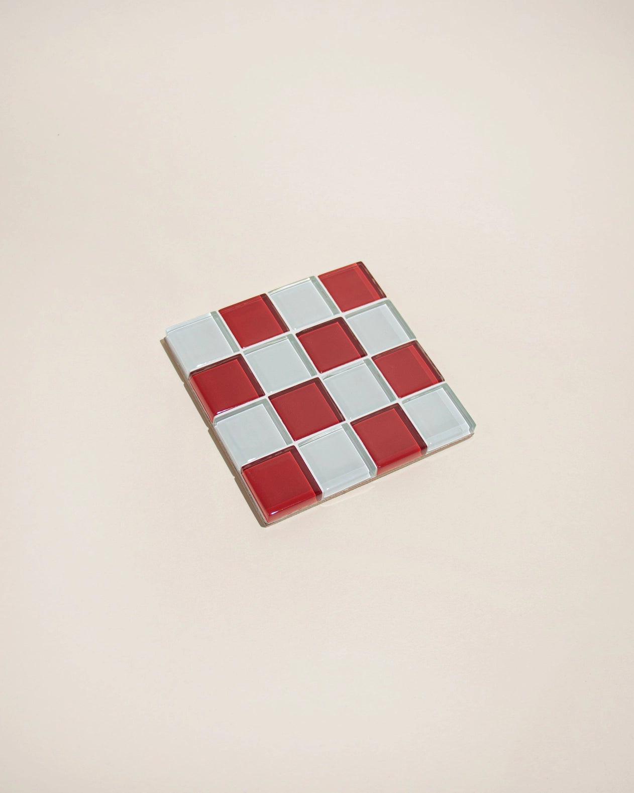 Glass Tile Coaster - Red + White Check - Subtle Art Studios