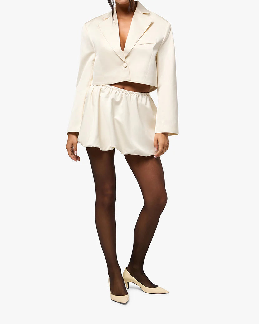 Cropped Satin Blazer - Ivory - We Wore What