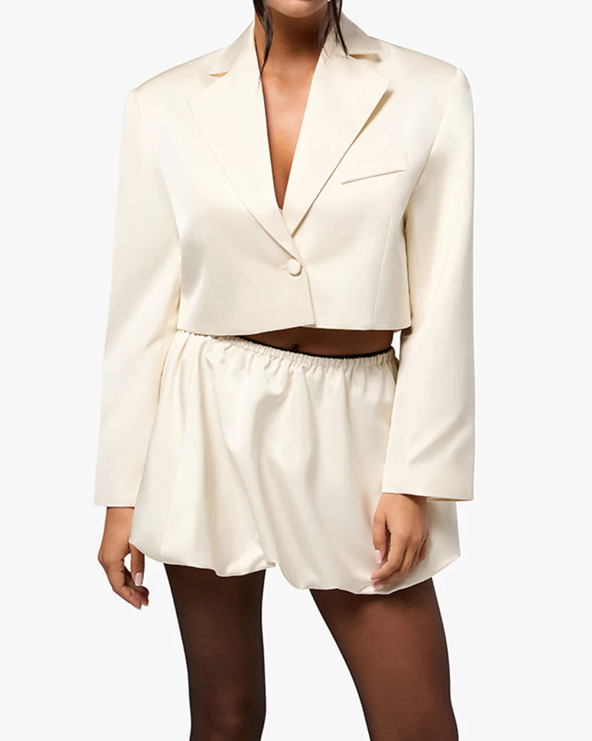 Cropped Satin Blazer - Ivory - We Wore What