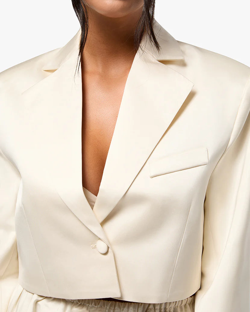 Cropped Satin Blazer - Ivory - We Wore What