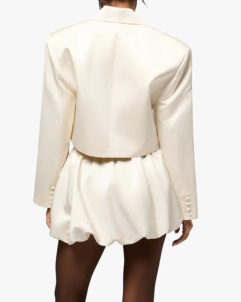 Cropped Satin Blazer - Ivory - We Wore What