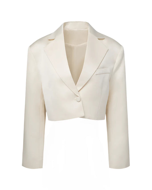 Cropped Satin Blazer - Ivory - We Wore What