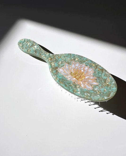 Hand Painted Acetate Hair Brush - Water Lily - Solar Eclipse