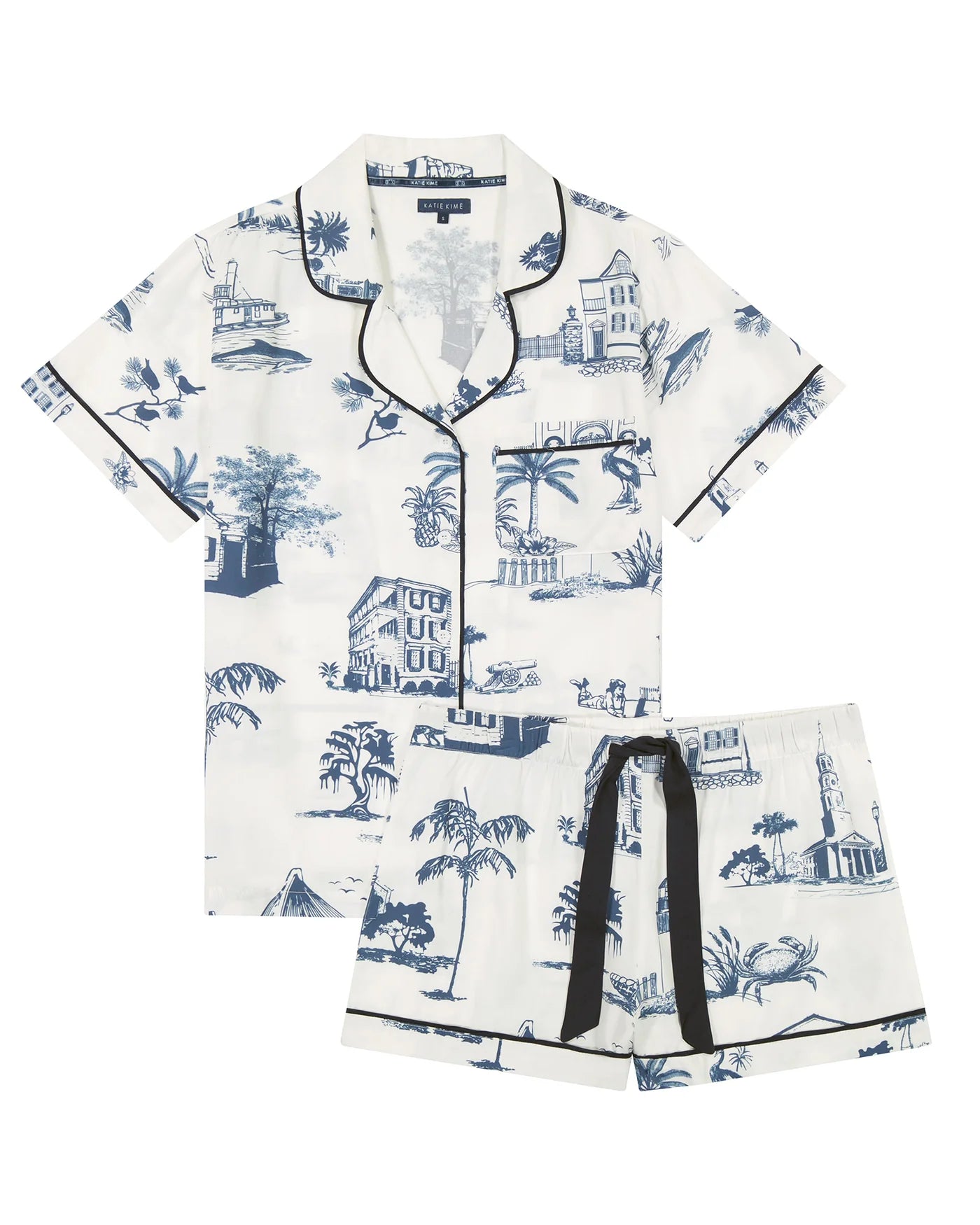 Charleston Toile Pajamas Short Set - Navy - Katie Kime