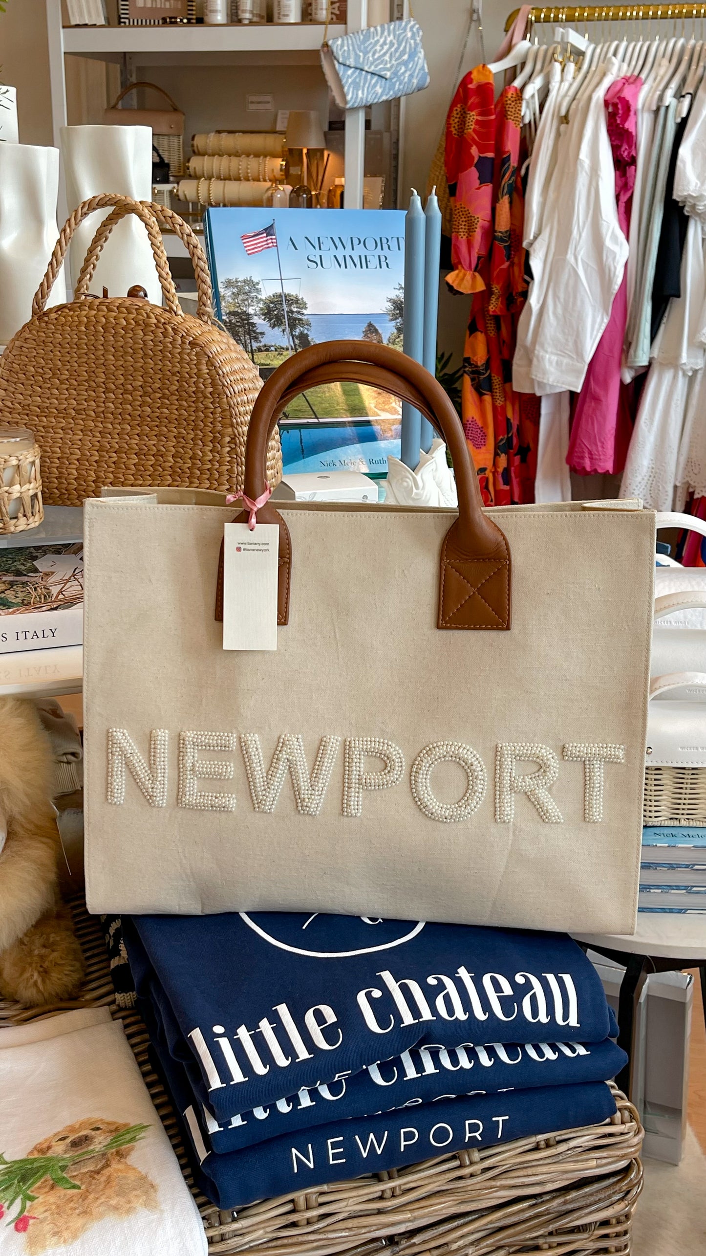 Newport Cream Canvas Tote with Pearls