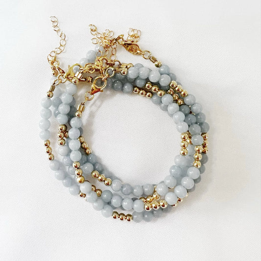 Blue Angelite Beaded Gold Filled Bracelet - True by Kristy Jewelry