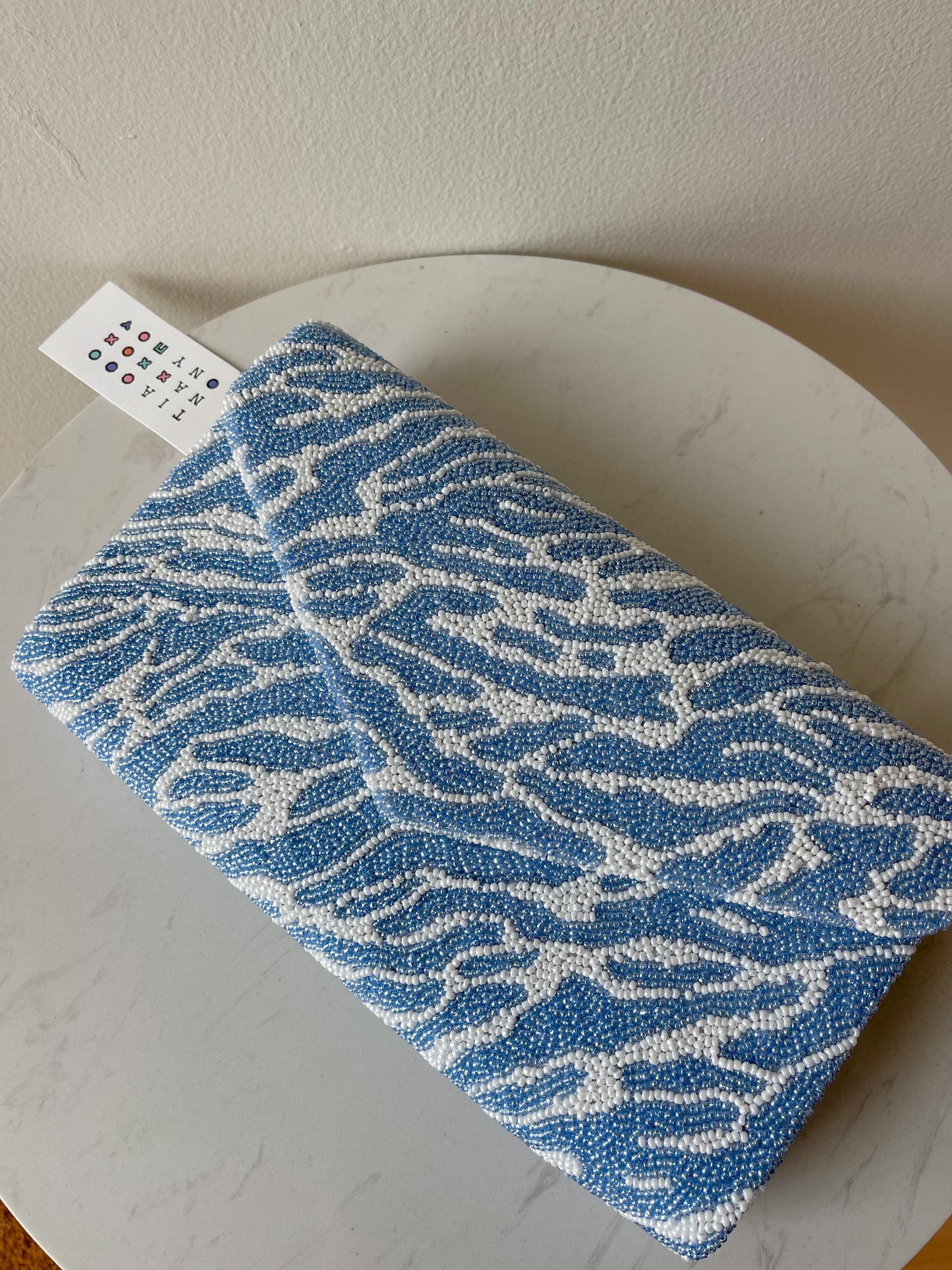 Blue Zebra Envelope Beaded Clutch -Tiana Designs