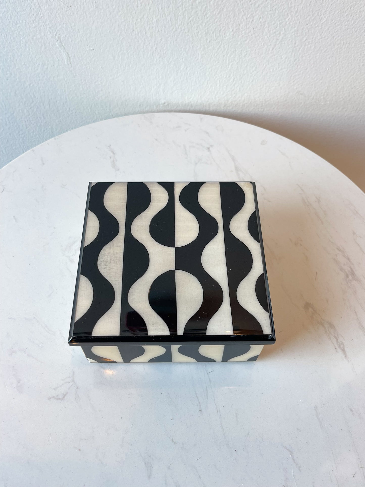 Black Designer Wooden Inlay Box, Design 2 - Made in Sorrento, Italy