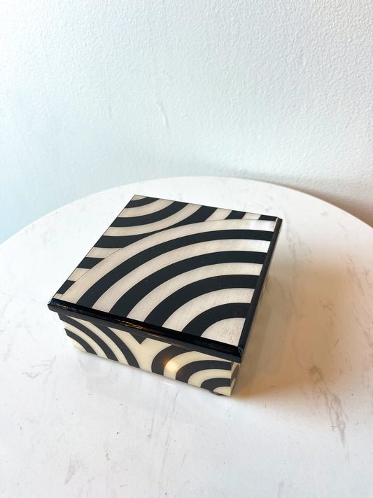Black Designer Wooden Inlay Box, Design 3 - Made in Sorrento, Italy