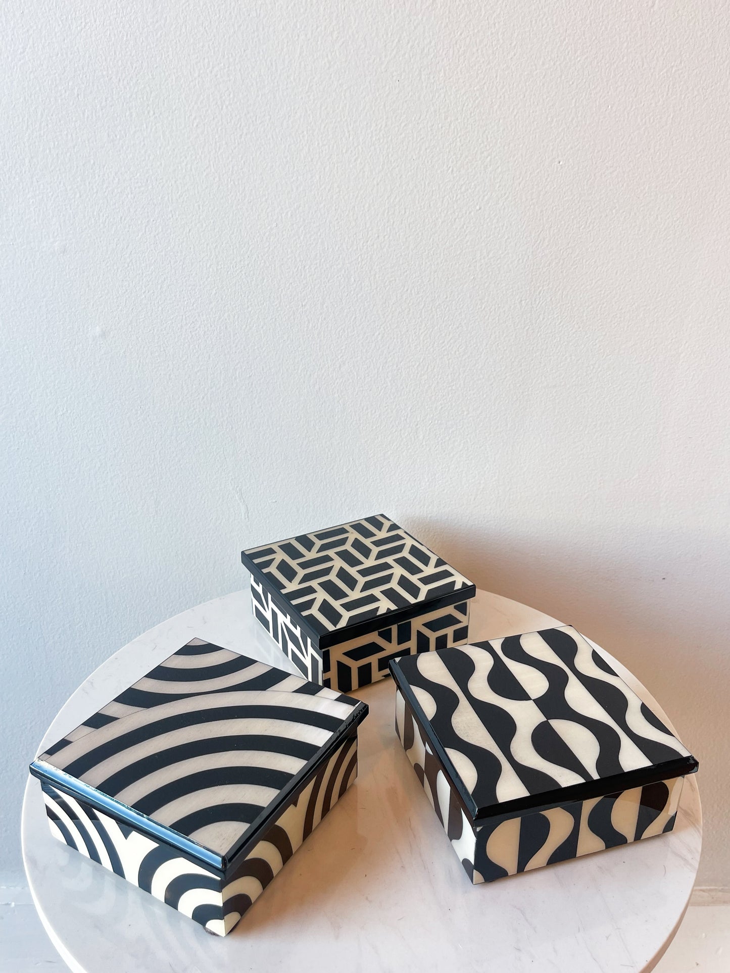 Black Designer Wooden Inlay Box, Design 3 - Made in Sorrento, Italy