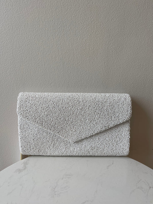 White Beaded Envelope Crossbody Clutch - Tiana Designs