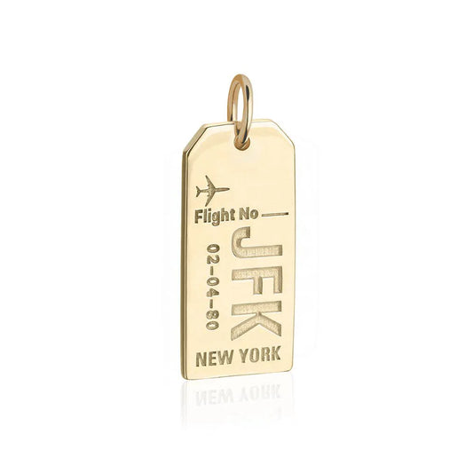 New York JFK Luggage Tag Charm - Gold Vermeil - Jet Set Candy