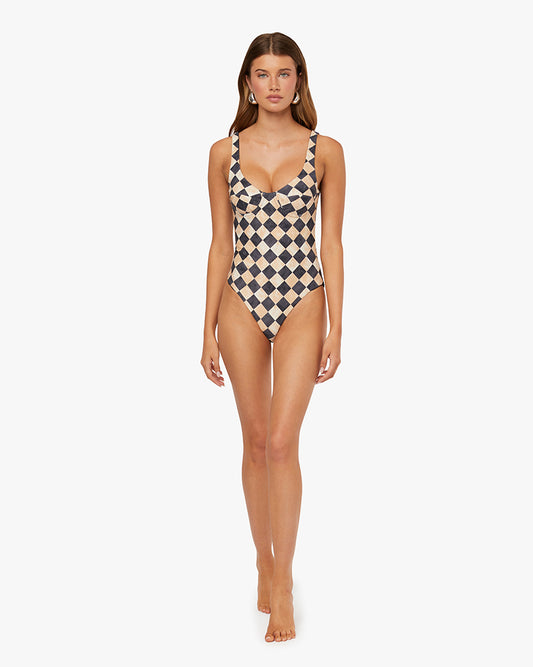 Checkerboard Scoop Underwire One Piece Bathing Suit - We Wore What