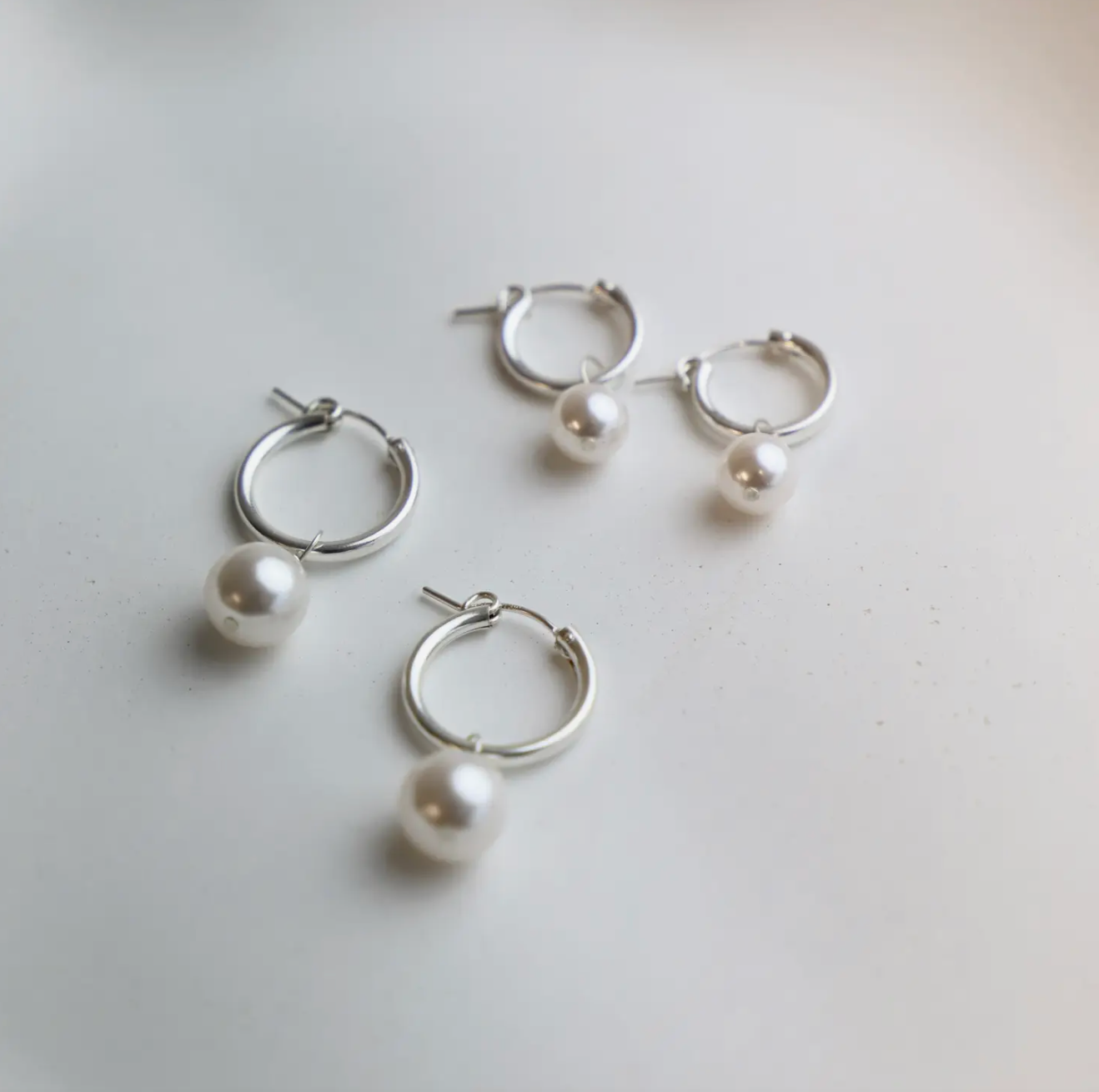 Audrey Pearl Earrings - Two Sizes - Silver