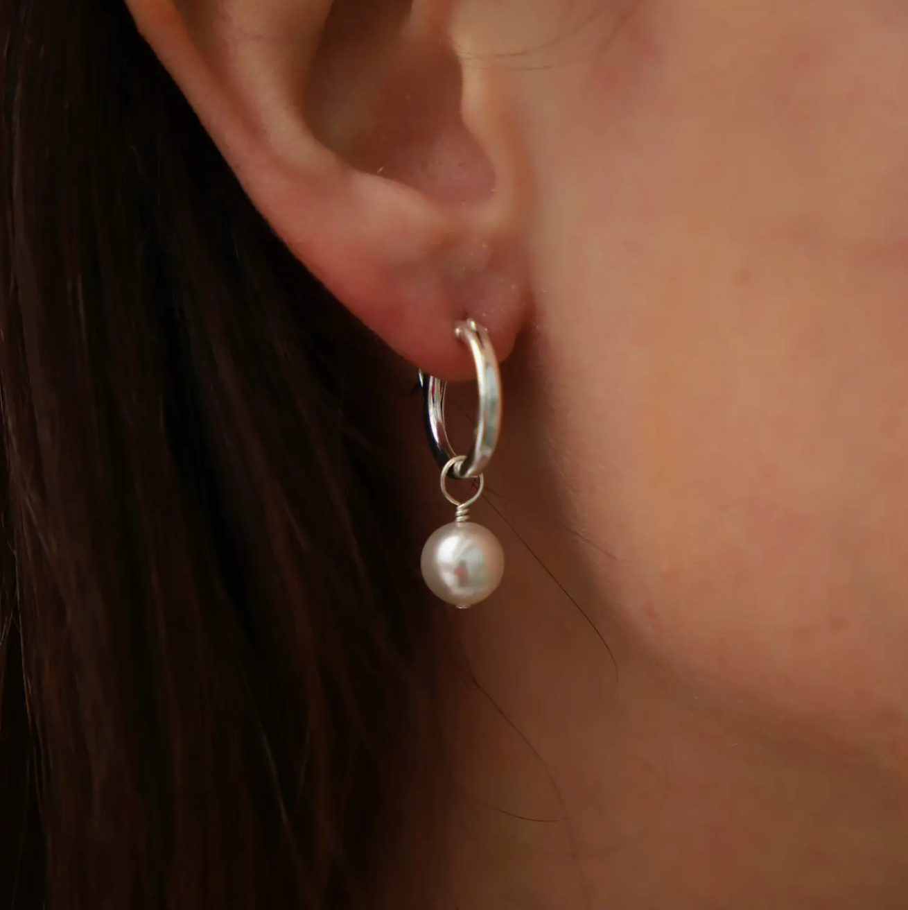 Audrey Pearl Earrings - Two Sizes - Silver