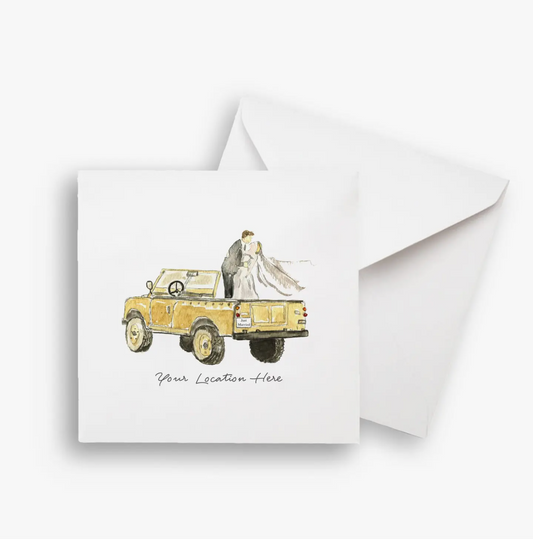Just Married Vintage Rover with Newport Location Greeting Card