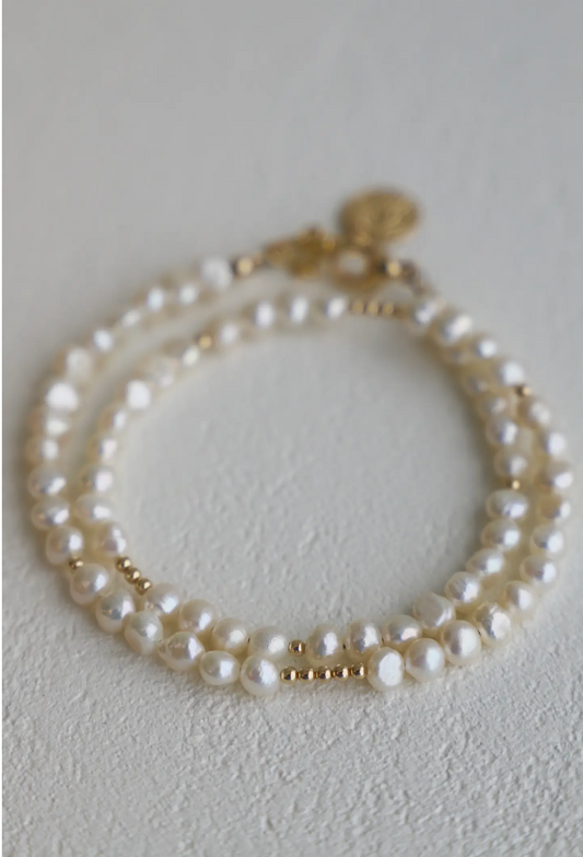 Pearl and Gold Double Wrap Bracelet