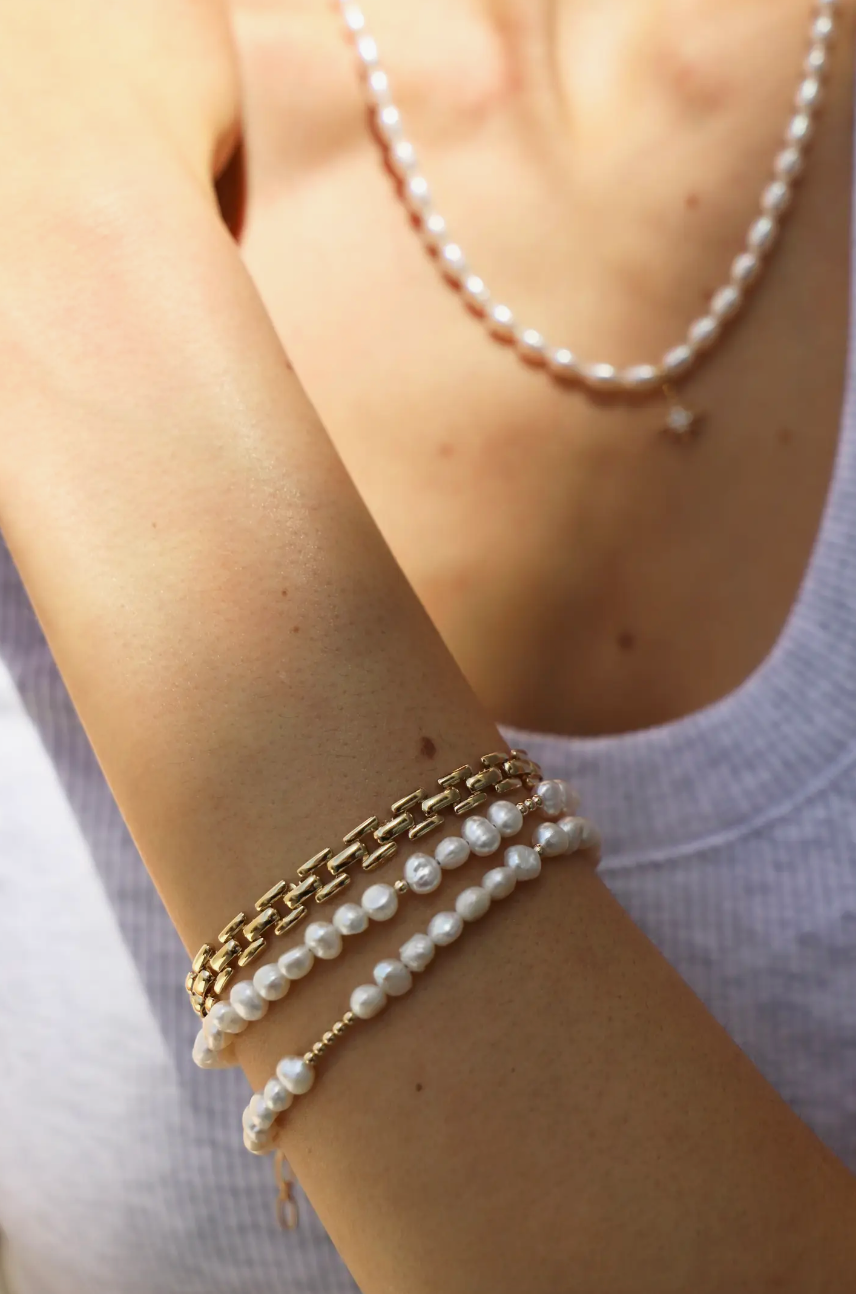 Pearl and Gold Double Wrap Bracelet