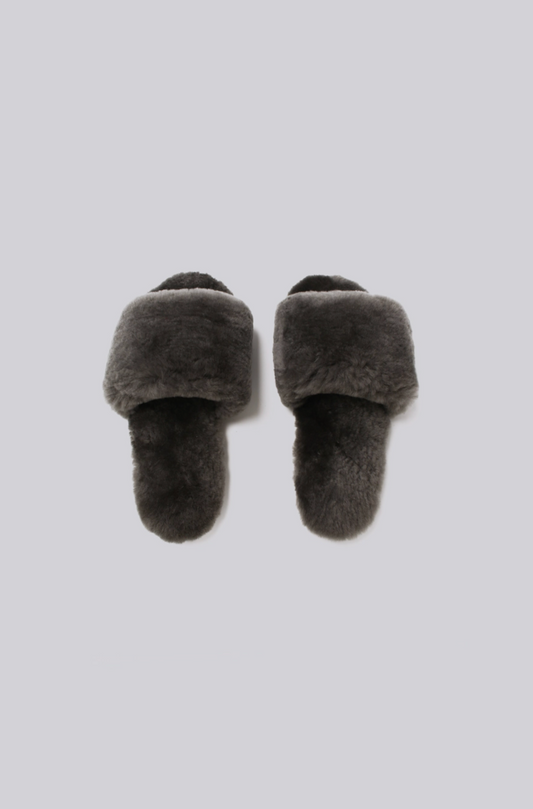 Sheepskin Fuzzy Slippers - Dark Grey - Pissenlit