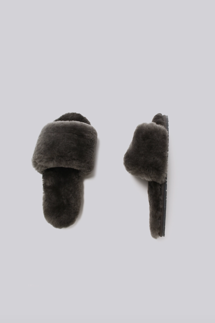 Sheepskin Fuzzy Slippers - Dark Grey - Pissenlit