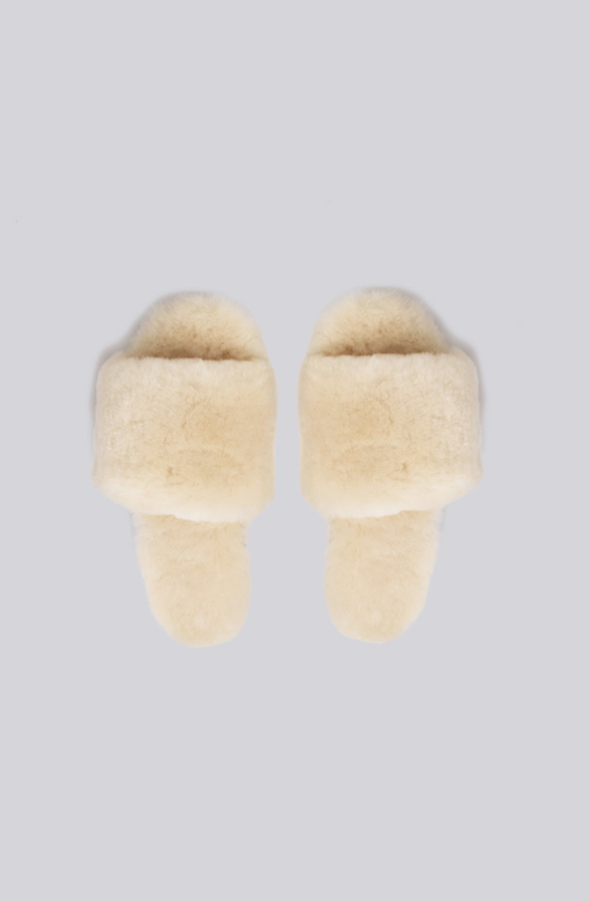 Sheepskin Fuzzy Slippers - Natural - Pissenlit