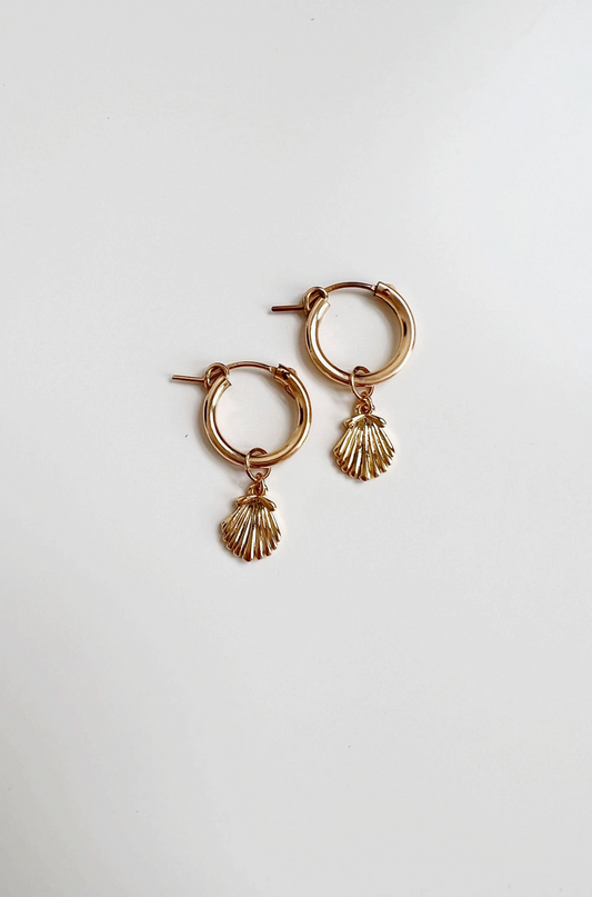 Mini Gold Seashell Hoop Earrings - Christine Elizabeth Jewelry