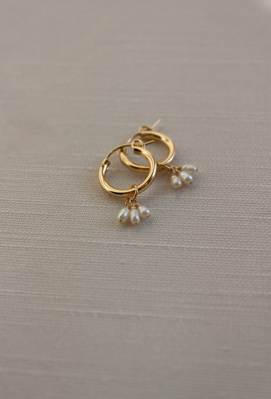 Dainty Freshwater Pearl Droplets Mini Hoop Earrings - Christine Elizabeth Jewelry