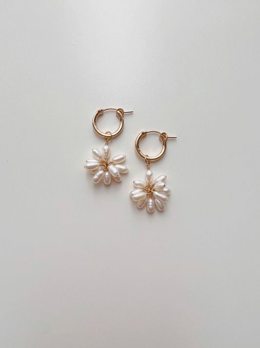 Fleurette Drop Mini Hoop Pearl Earrings - Christine Elizabeth Jewelry