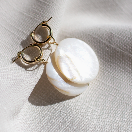 Grande Mother of Pearl Mini Hoop Earrings - Christine Elizabeth Jewelry