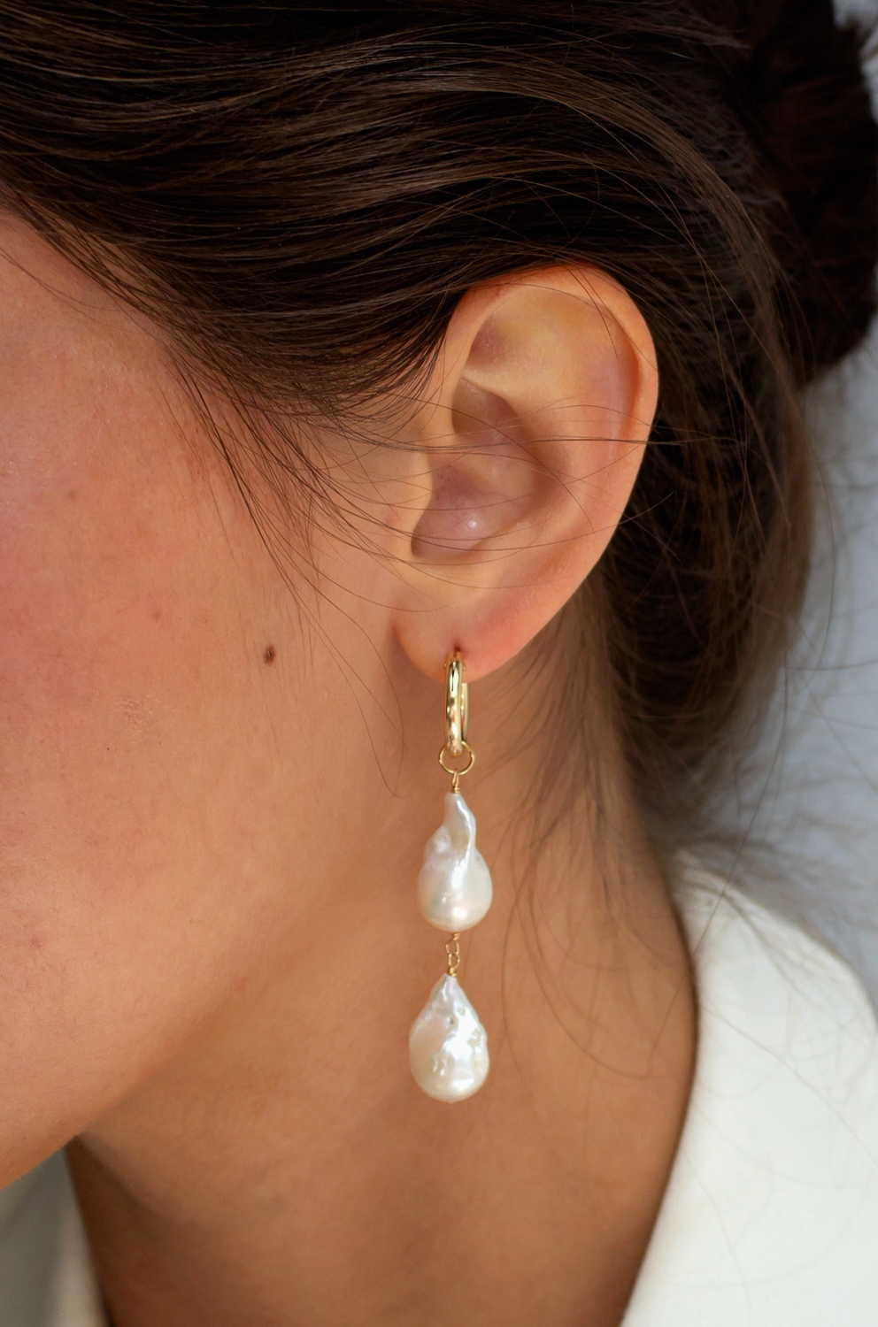 Lustre Double Baroque Mini Hoop Earrings - Christine Elizabeth Jewelry