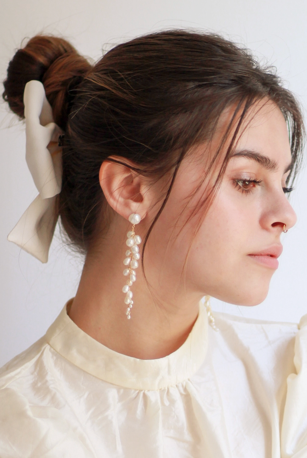 Sereine Long Pearl Cluster Post Earrings - Christine Elizabeth Jewelry
