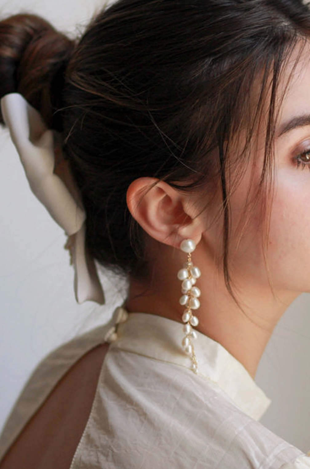 Sereine Long Pearl Cluster Post Earrings - Christine Elizabeth Jewelry