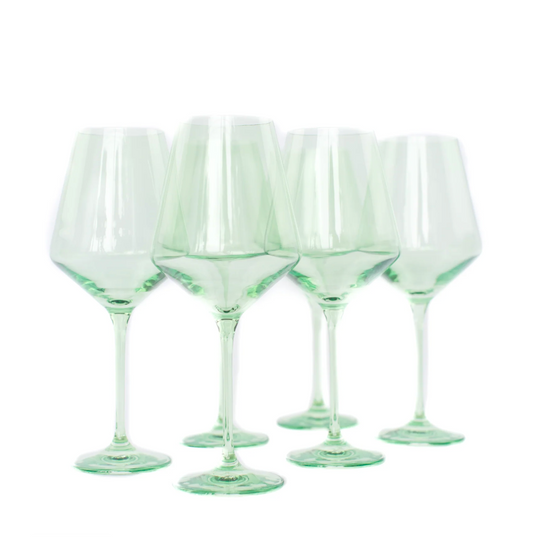 Stemmed Wine Glasses -Mint Green - Estelle Colored Glass (Set of 6)