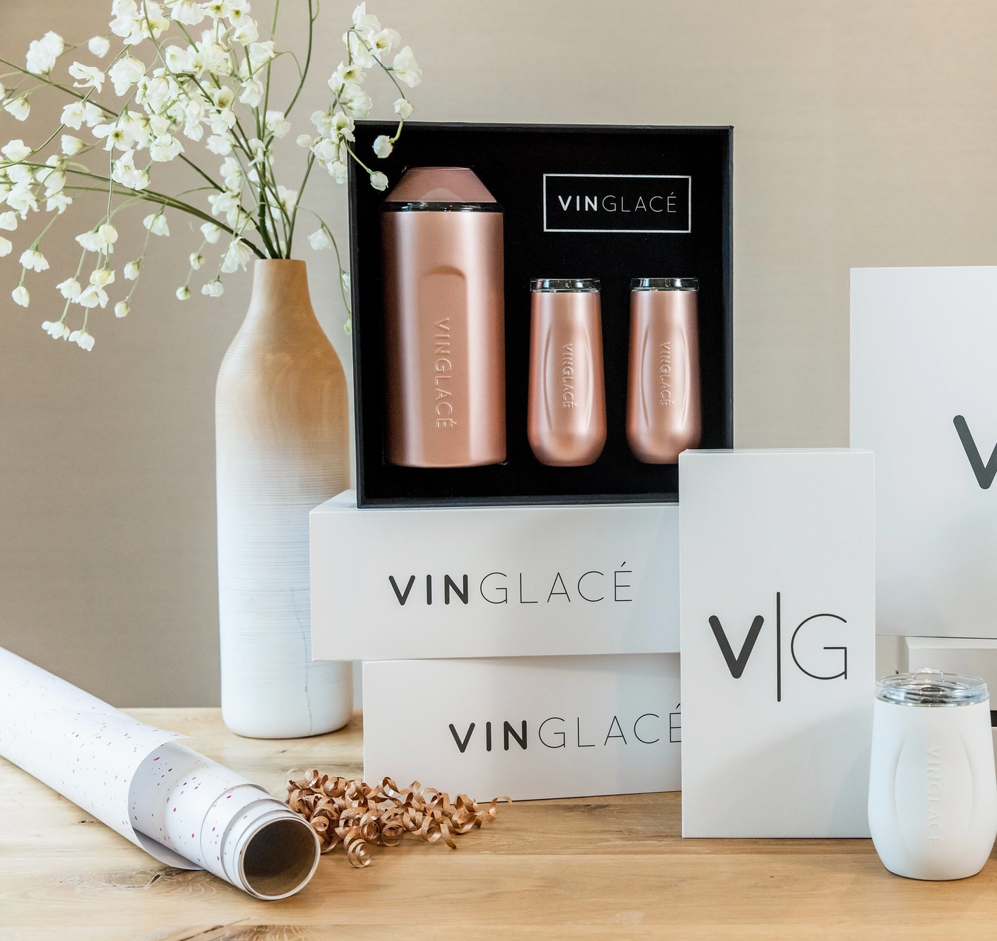 Vinglacé Champagne GIFT SET with Glass Lined Flutes - Rose Gold