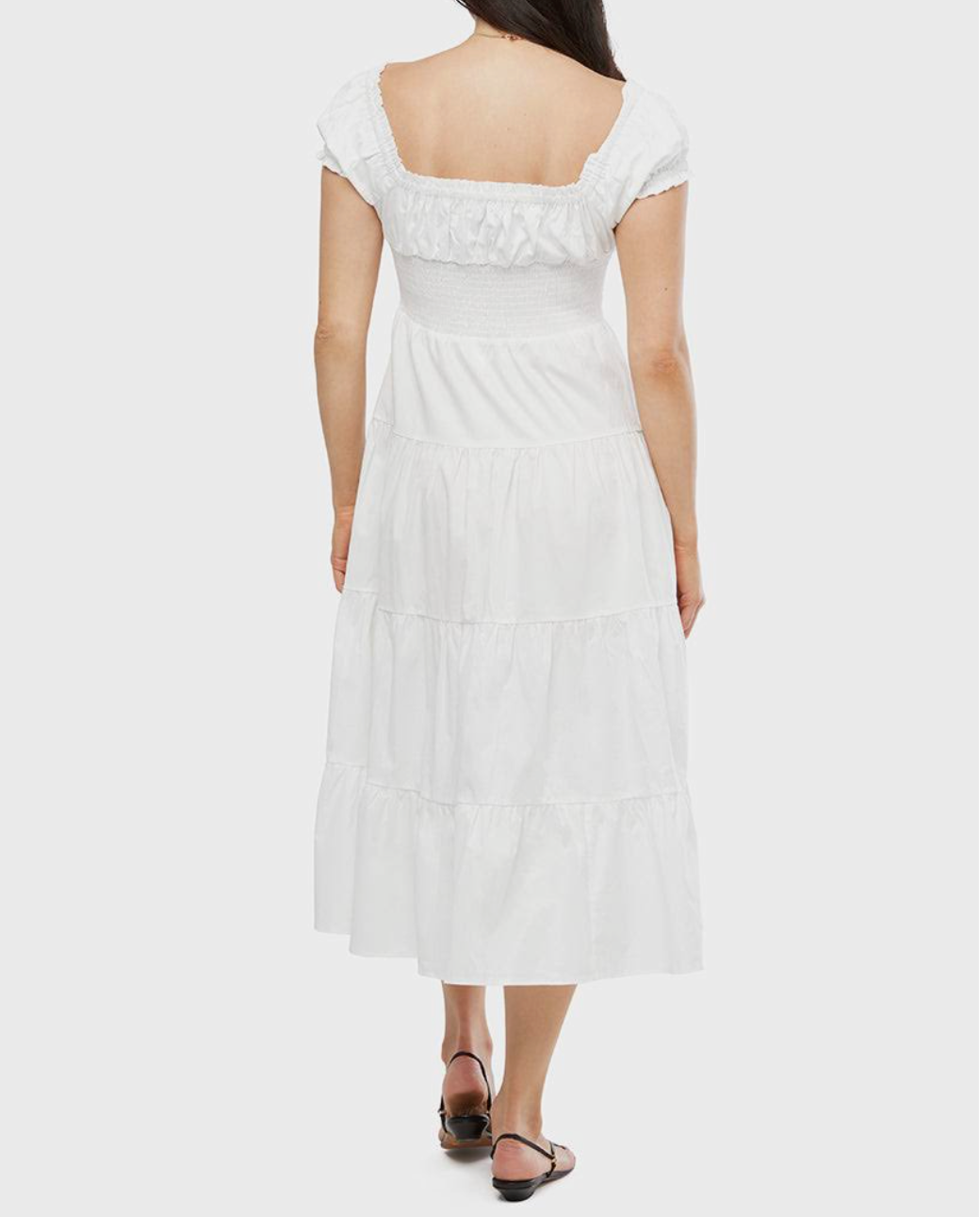 Puff Sleeve Smocked Midi Dress - White - We Wore What