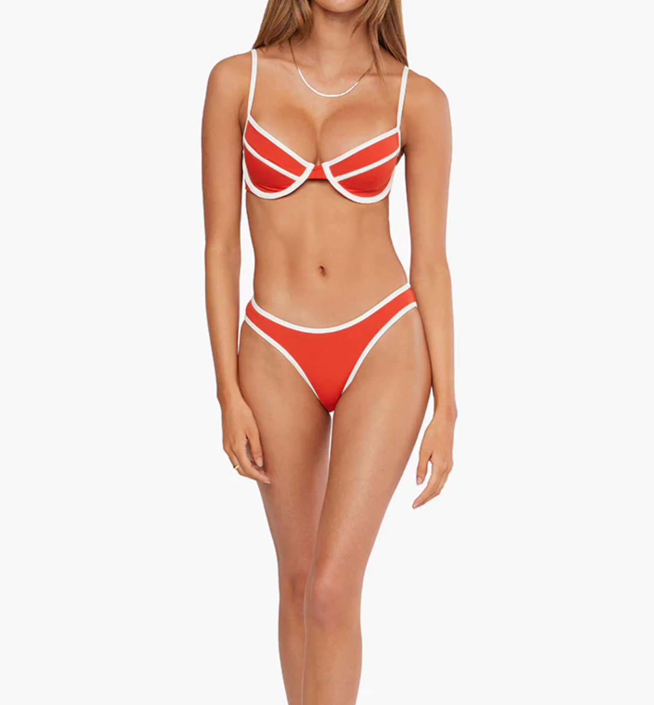 Full Coverage Underwire Bikini Top - Fiery Red/Off White - We Wore What
