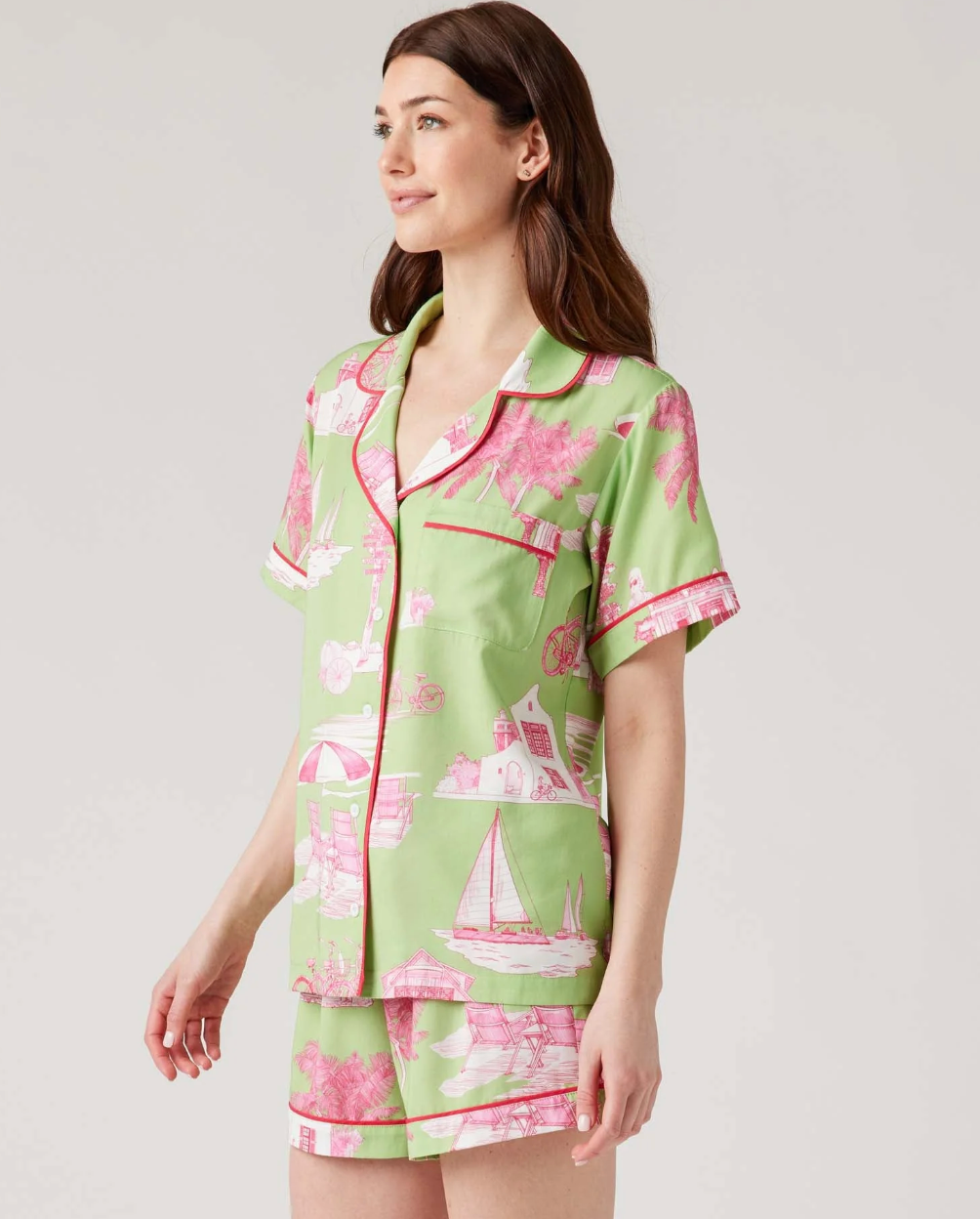 Florida Toile Pajama Short Set - Pink/Green - Katie Kime