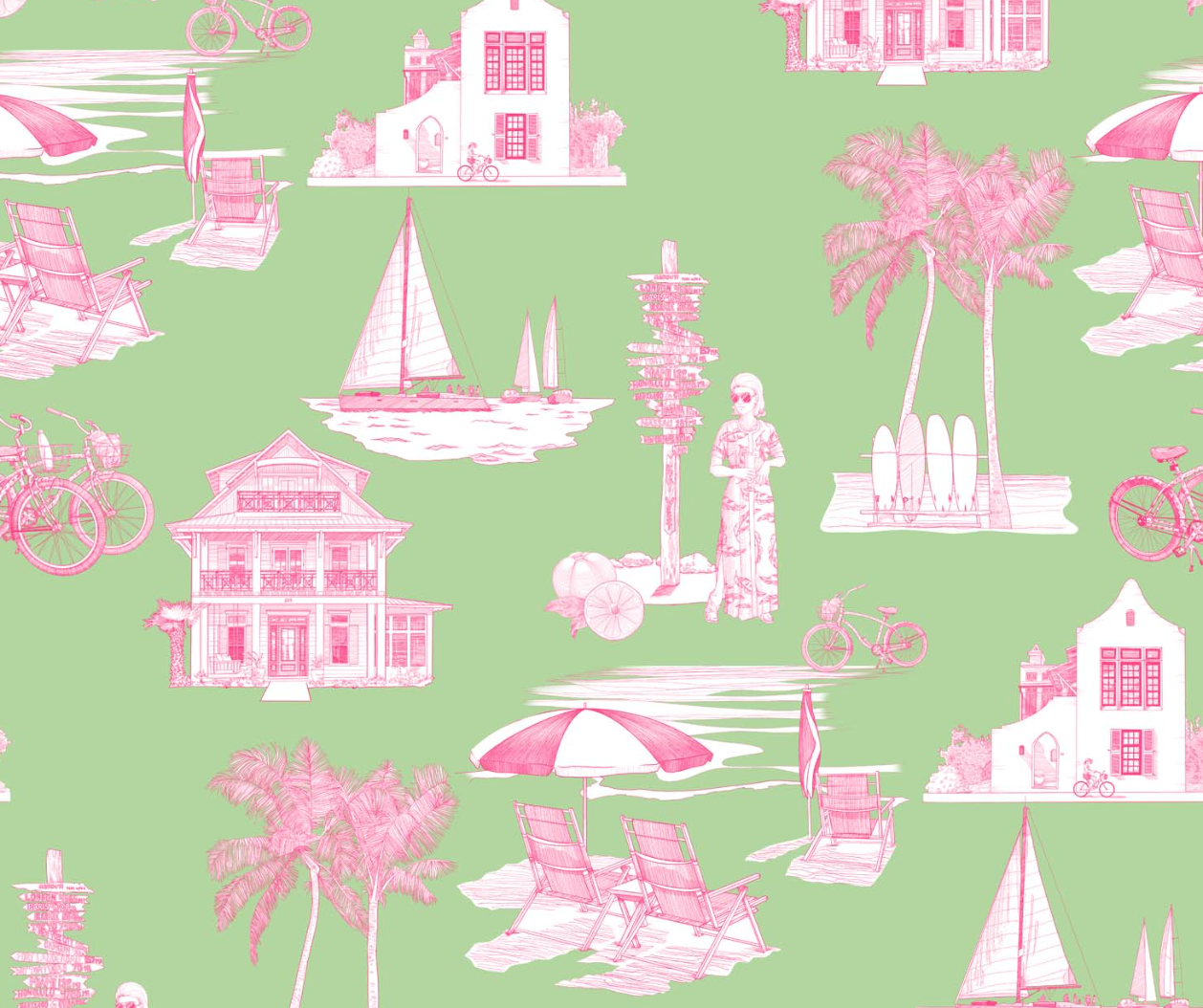 Florida Toile Pajama Short Set - Pink/Green - Katie Kime
