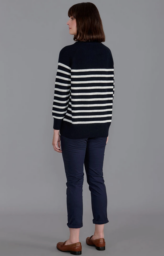 Striped Cotton Ribbed Breton Jumper - Navy/White - Paul James Knitwear