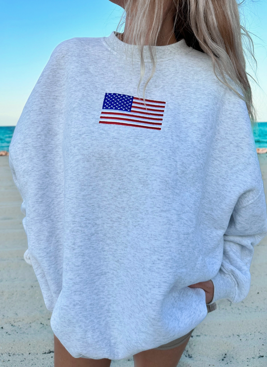 American Flag Oversized Sweatshirt - Gray - Sunkissed Coconut
