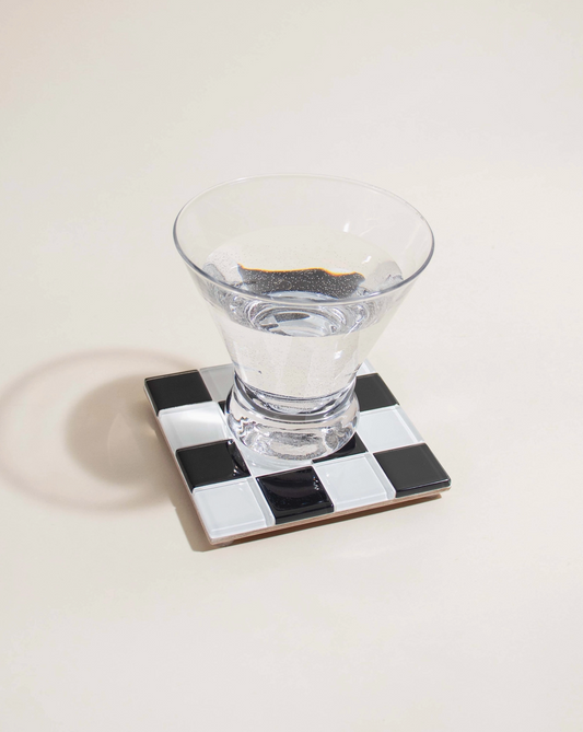 Glass Tile Coaster Checkered - Black/White - Subtle Art Studios